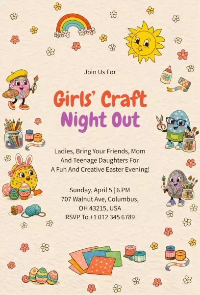 Creative Easter Girls Craft Night Out Invitation Template