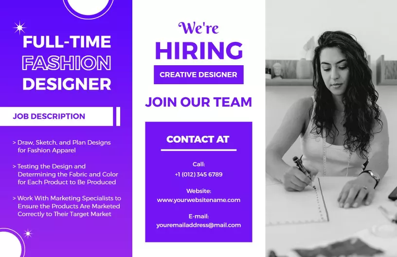 Creative Fashion Designer Job Hiring Announcement Brochure Template