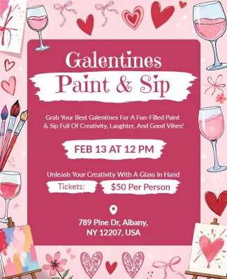 Creative Galentines Paint and Sip Event Flyer Template