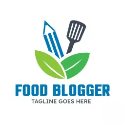 Creative Green and Blue Culinary Tools for Food Blogger Logo Template