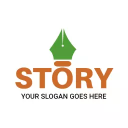 Creative Green and Orange Pen Design for Storytelling Logo Template