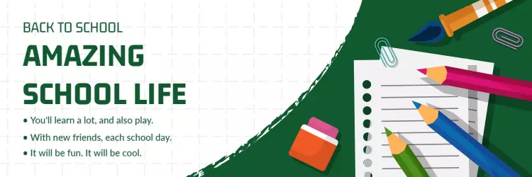Creative Green Back to School Life with Fun Supplies Banner Template