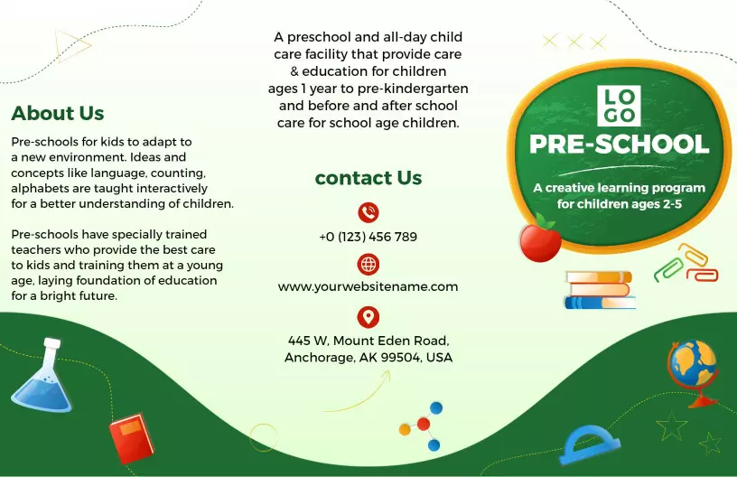 Creative Green Preschool Learning Program and Activities Brochure Template