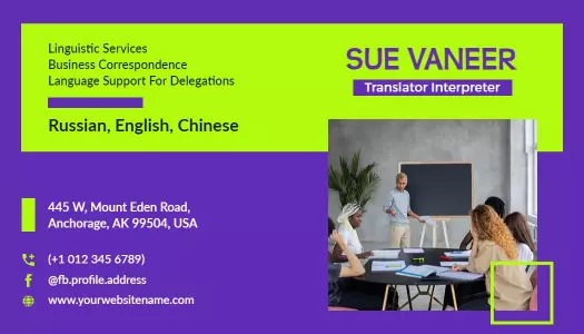 Creative Green Teacher Linguistic Services Business Card Template