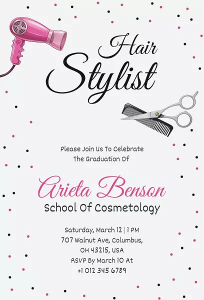 Creative Hair Stylist Graduation Celebration Invitation Template