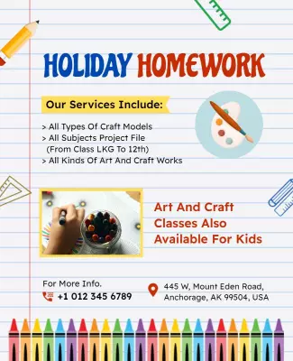 Creative Hand-Drawn School Holiday Homework Poster Template