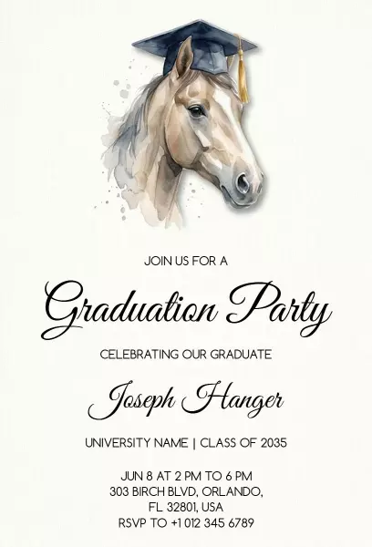 Creative Horse Theme Graduation Party Celebration Invitation Template