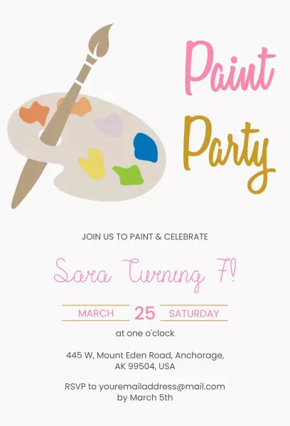 Creative Kids Paint Party Birthday Celebration Invitation Template