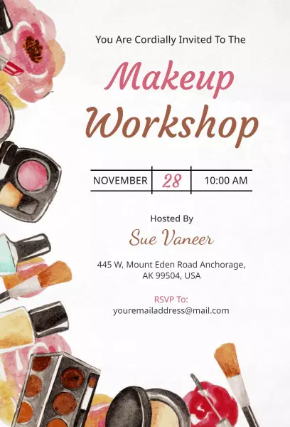 Creative Makeup Artistry Skills Learning Workshop Invitation Template