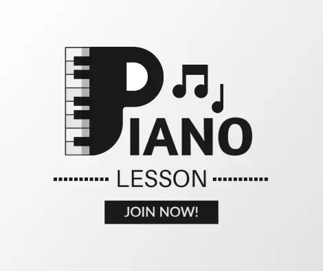 Creative Piano Lesson Typography with Musical Elements Ad Template