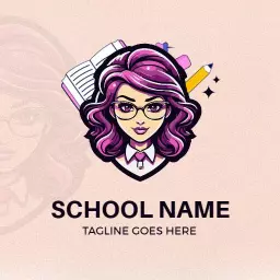 Creative Pink and Purple School Character Design Logo Template