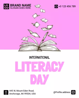 Creative Pink Literacy Day Awareness Campaign Poster Template