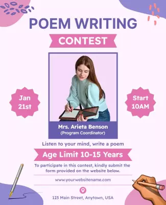 Creative Pink Poem Writing Contest Event Poster Template