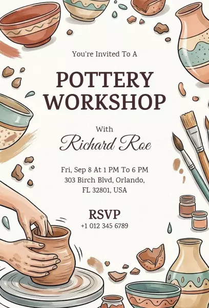 Creative Pottery Crafting Workshop Experience Invitation Template