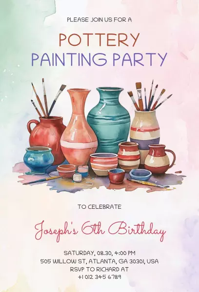 Creative Pottery Painting Birthday Celebration Invitation Template