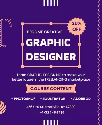 Creative Purple Graphic Design Course Promotion Poster Template