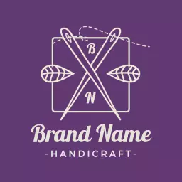 Creative Purple Needle and Leaf Design for Handicraft Logo Template