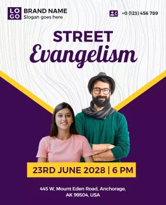 Creative Purple Street Evangelism Outreach Event Poster Template