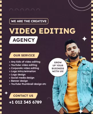 Creative Purple Video Editing Agency Services Poster Template