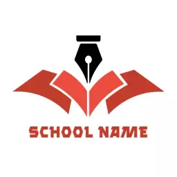 Creative Red Open Book with Pen Symbolizing School Logo Template