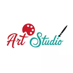 Creative Red Paint Palette and Brush for Art Studio Logo Template