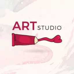 Creative Red Paint Tube Illustrating Exciting Art Studio Logo Template