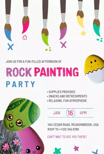 Creative Rock Painting Fun Adventure Paint Party Invitation Template