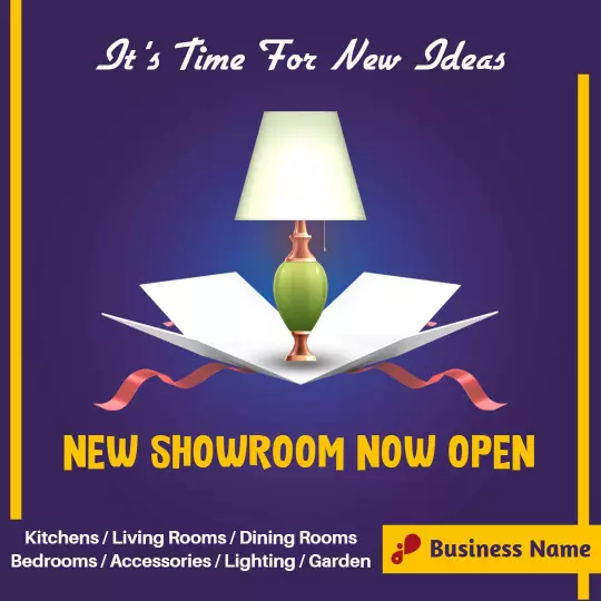 Creative Showroom Opening Announcement with Lamp Design Ad Template