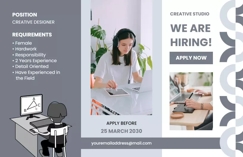 Creative Studio Female Creative Designer Hiring Announcement Brochure Template