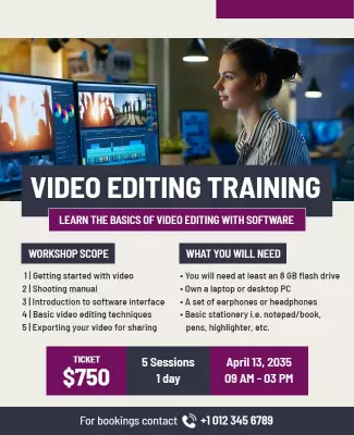 Creative Technology Workshop for Video Editing Training Poster Template