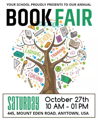 Creative Tree Design for Annual Book Fair Event Poster Template