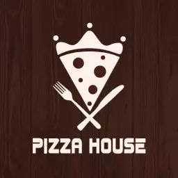 Creative Wooden Styled Pizza House Logo with Fork and Knife Logo Template