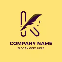 Creative Yellow K Letter Design with Feather Element Logo Template