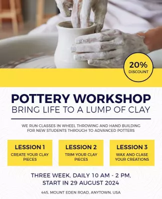 Creative Yellow Pottery Workshop Class Announcement Poster Template