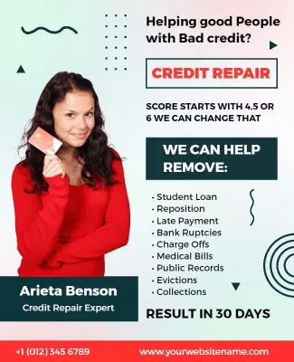Bold Credit Repair Services with Vibrant Red and Teal Flyer Template