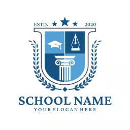 Crest Design in Blue Featuring Educational Symbols Logo Template