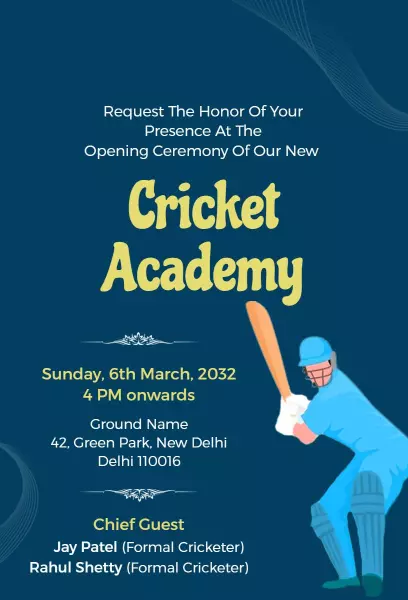 Cricket Academy Grand Opening Invitation Template