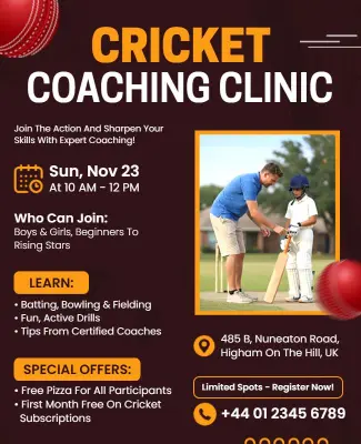 Cricket Coaching Clinic for Kids Flyer Template