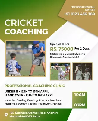 Cricket Coaching Clinic Promotional Flyer Template