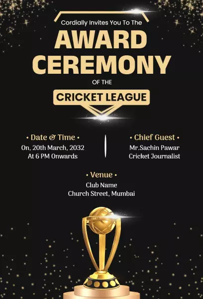 Cricket League Awards Ceremony Elegant Invitation Template
