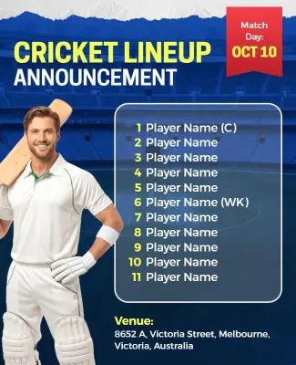 Cricket Match Lineup Announcement Flyer Template