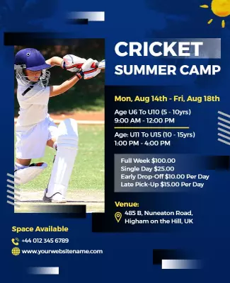 Cricket Summer Camp Event Flyer Template