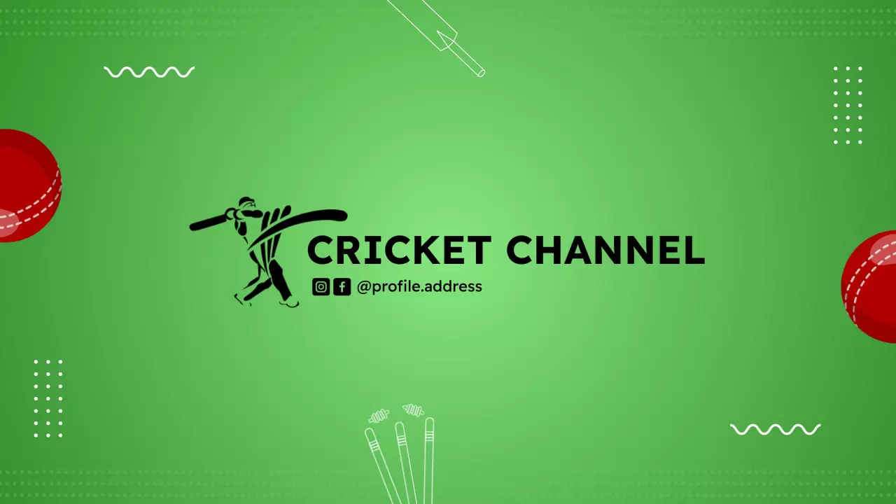 Cricket Theme with Playful Design and Green Background YouTube Banner Template