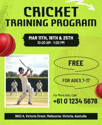 Cricket Training Program for Kids Flyer Template