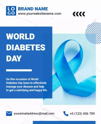 Crisp Blue Awareness Ribbon for World Diabetes Day Poster Template