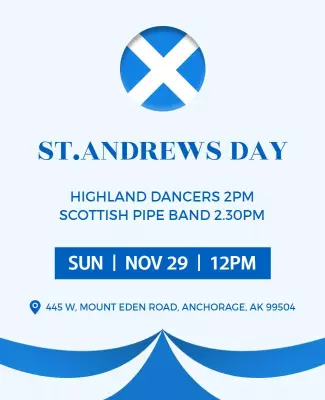 Crisp Blue St. Andrews Day Celebration Poster Template