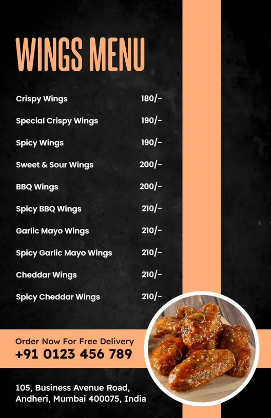 Crispy and Spicy Chicken Wing Varieties Selection Chicken Menu Template