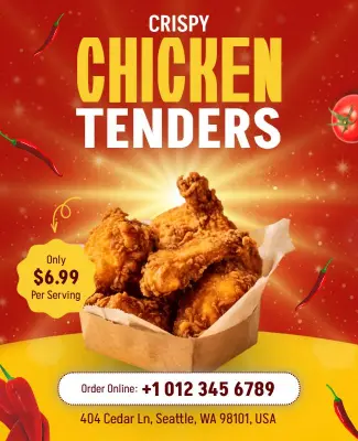 Crispy Chicken Tenders Restaurant Poster Template