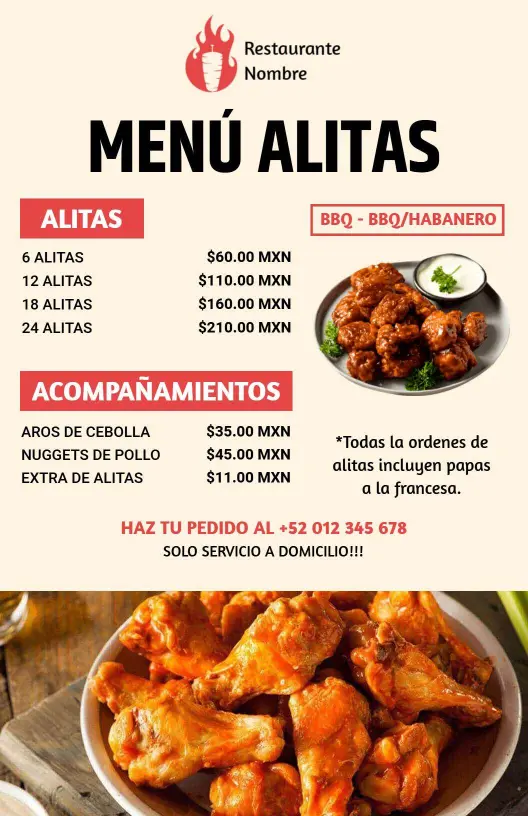 Crispy Chicken Wings with BBQ and Habanero Flavors Chicken Menu Template