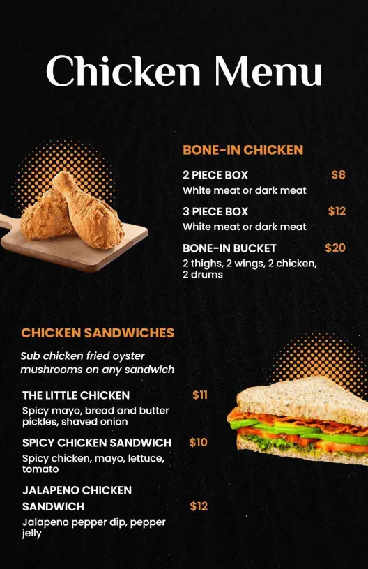 Crispy Fried Chicken and Flavorful Sandwich Options Chicken Menu Template